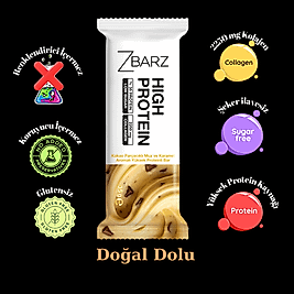 ZBARZ Kakao Parçacıklı Muz ve Karamel Aromalı Yüksek Proteinli Bar 35 gr 12 li